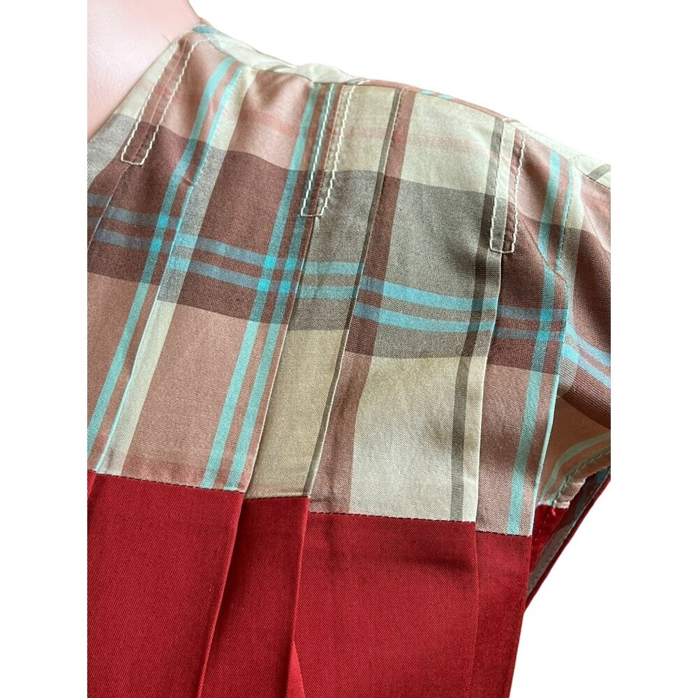 T-178. Tory Burch Madras Plaid Silk Clear Dress McCardell Madras Plaid Red US 4 - Picture 10 of 11
